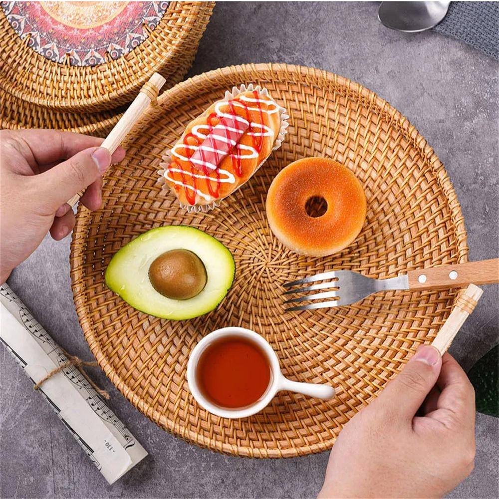 1-Pieces Rattan Bread Pan, Wood, Brown, for Placing Food, Tableware, etc. 7.9 in. x 2 in. x 7.9 in. - Hercitys