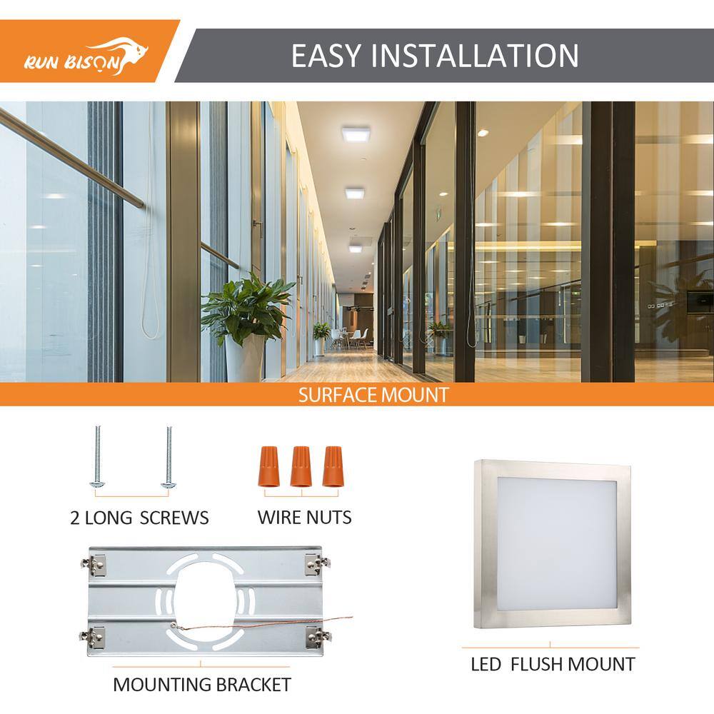 4-Pack 9 in. Brushed Nickel Selectable LED Integrated LED Flush Mount Square Downlight - Hercitys