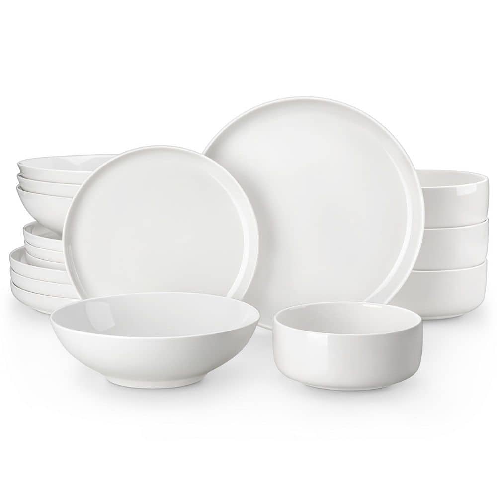 16-Piece White Porcelain Dinnerware Set (Service for 4) Bowls and Plates Tableware Set - Hercitys