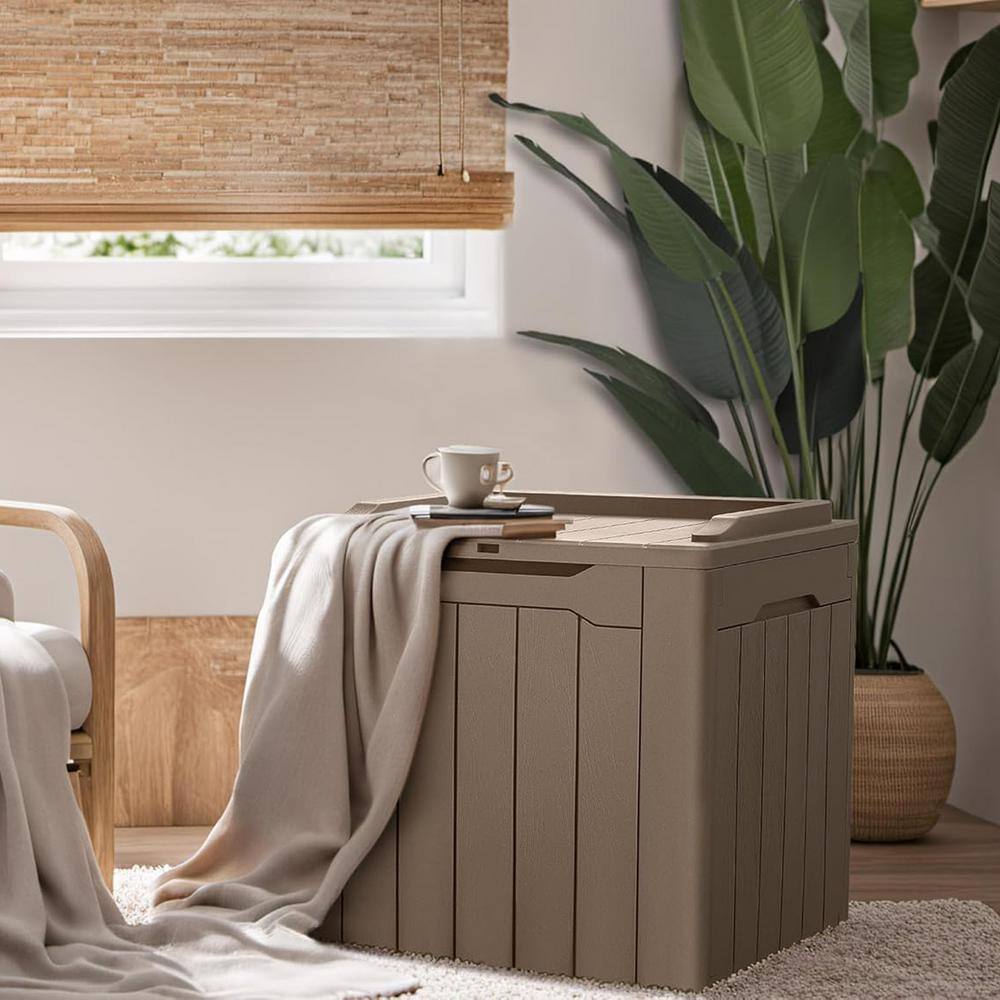 31 Gal. Light Brown Waterproof Resin Deck Box with Lockable Lid - Hercitys