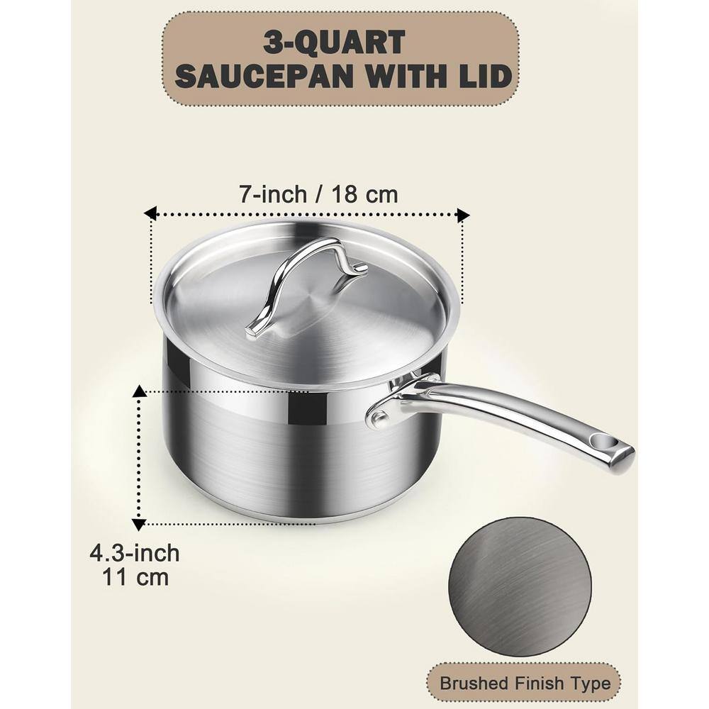 3 qt. Professional Stainless Steel Sauce Pan with Lid - Hercitys