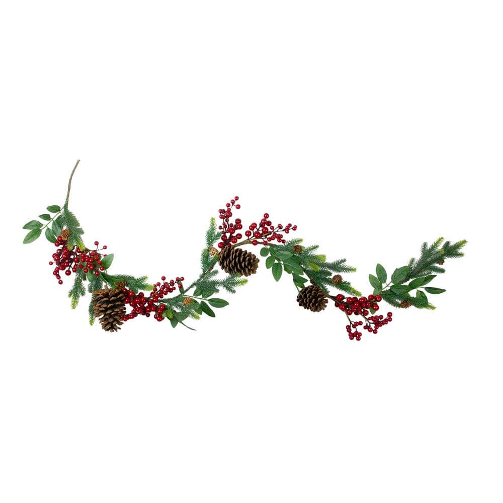 5 ft. Unlit Artificial Berries Leaves and Pine Cones Christmas Garland - Hercitys
