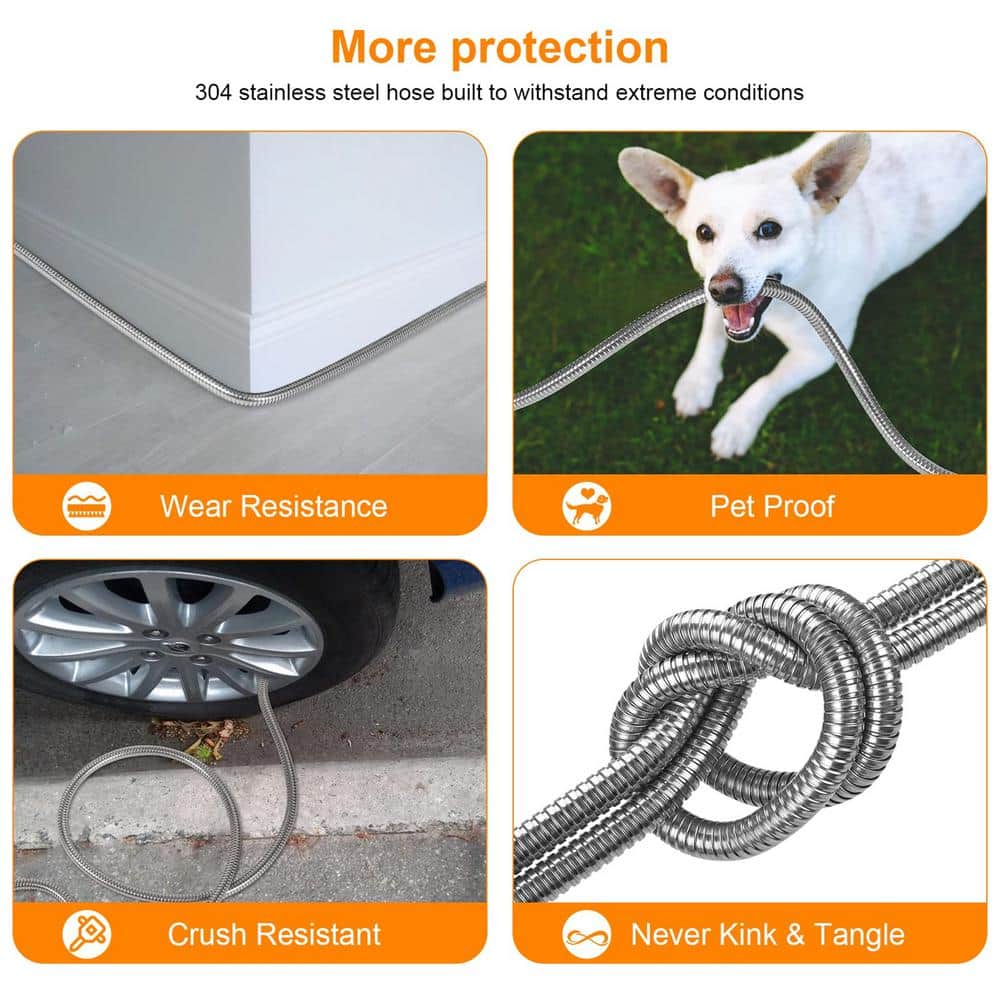 3/8 in. Dia. x 50 ft. Heavy Duty Stainless Steel Water Garden Hose Collapsible Hose no Kink Explosion - Hercitys