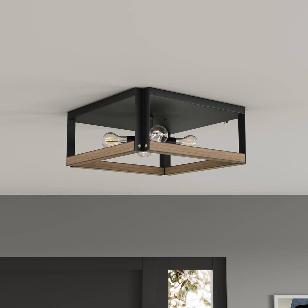 14.56 in. 4-Light Farmhouse Square Flush Mount Industrial Ceiling Light Fixtures - Hercitys