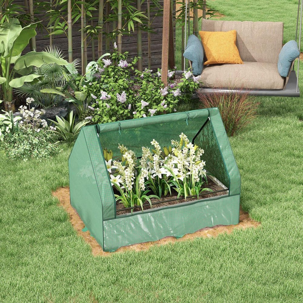 49. 25 in. x 37. 50 in. x 36. 25 in. Metal Raised Garden Bed w/ Mini Greenhouse Galvanized Outdoor PlanterBox with Cover - Hercitys