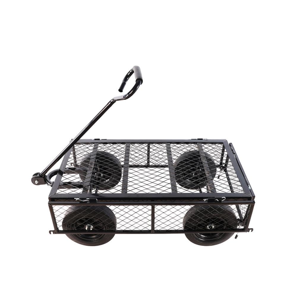 16 cu.ft. Mesh Metal Frame Wagon Heavy-Duty Push Garden Cart with Solid wheels Tools cart in Black - Hercitys