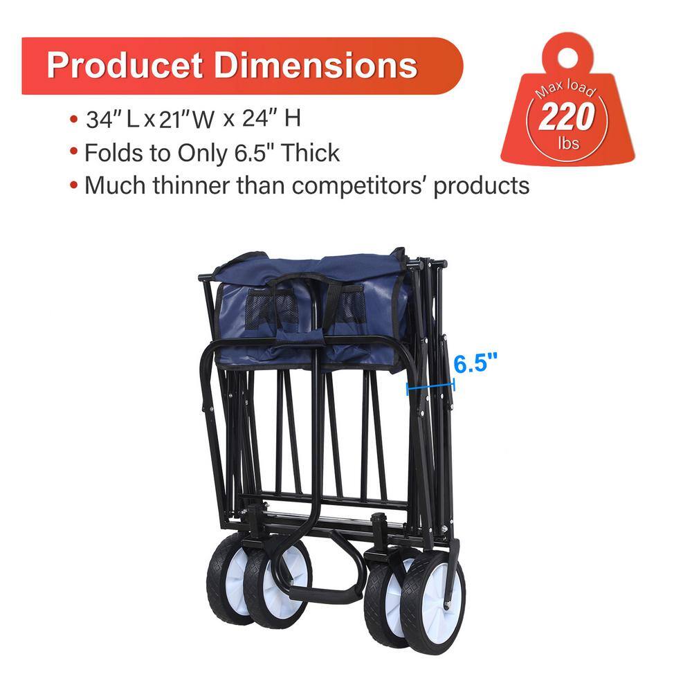 3 cu. ft. Steel Collapsible Garden Cart with 360-Degree Swivel Wheels and Adjustable Handle, 220 lbs. Weight Capacity - Hercitys