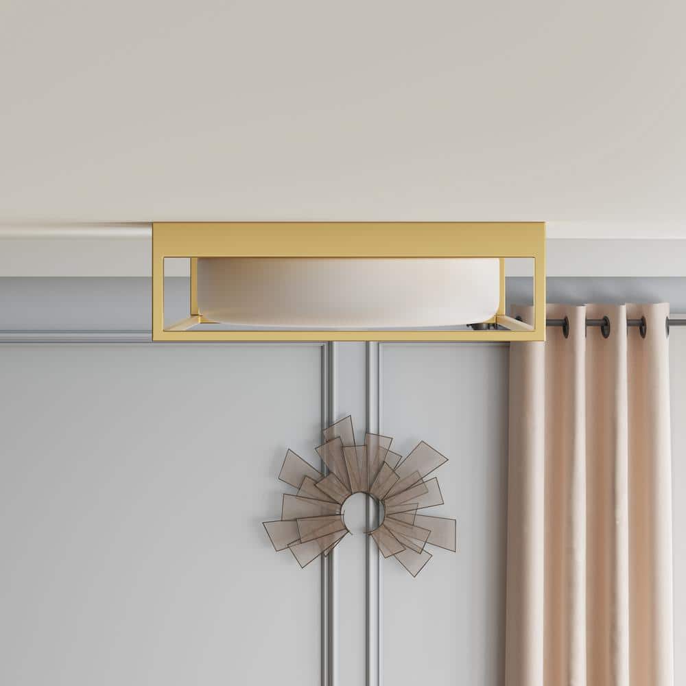 13 in. 2-Light Industrial Gold Flush Mount Farmhouse Close to Ceiling Light Fixture with White Glass Shade - Hercitys