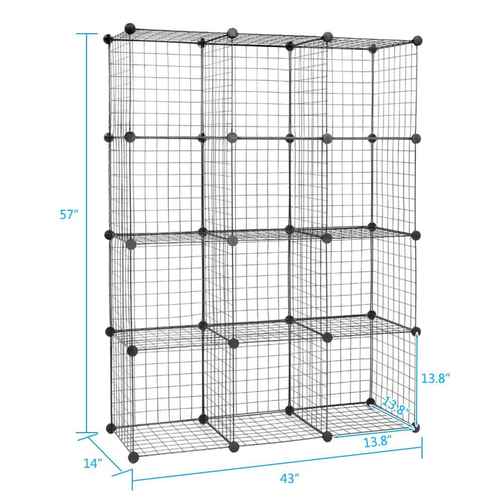 4 Tiers Metal Cube Grid Wire Cube Household Shelving Unit in Black (42.13 in. W x 55.12 in. H x 14.57 in. D) - Hercitys