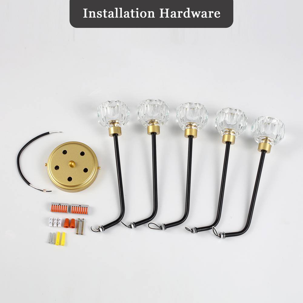 22.16 in. 5-Light Black/Gold Semi-Flush Mount with No Bulbs Included - Hercitys