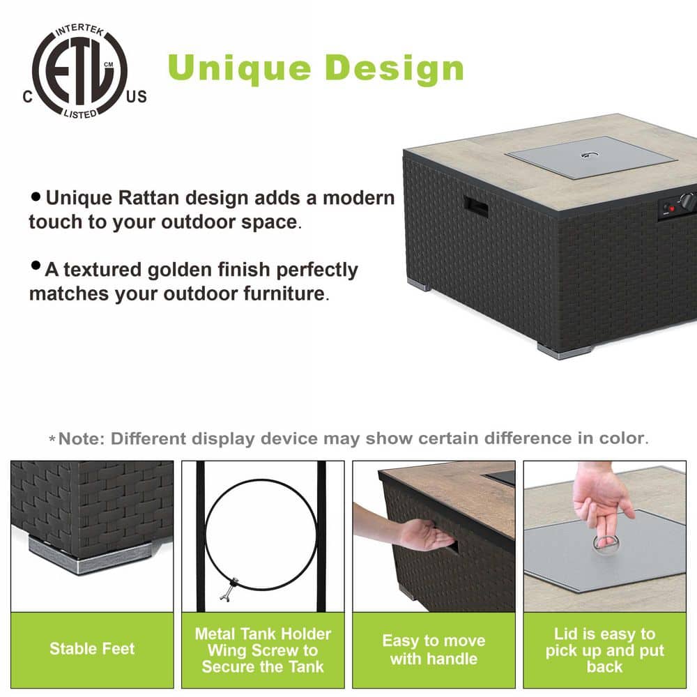 31.5 in. 40,000BTU Fire Pit Propane Gas Fire Pit Table Square Tabletop - Hercitys