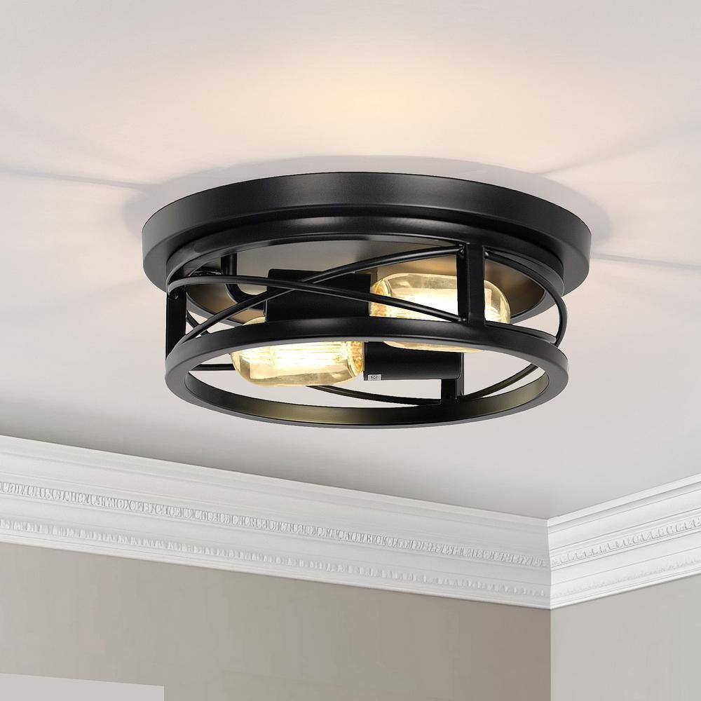 10.6 in. 2-Light Black Drum Flush Mount Lighting with No Bulb Included 2-Pack - Hercitys