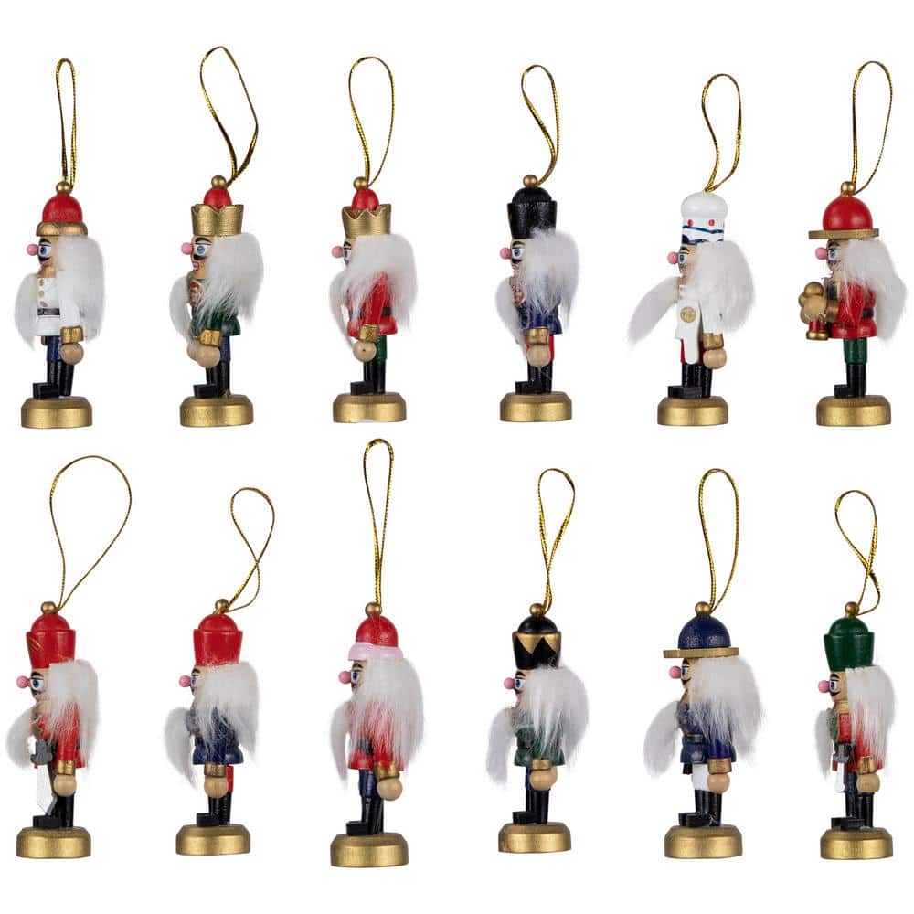 12-Piece Set of Red and Blue Mini Decorative Christmas Nutcracker Ornaments 3.25 in. - Hercitys