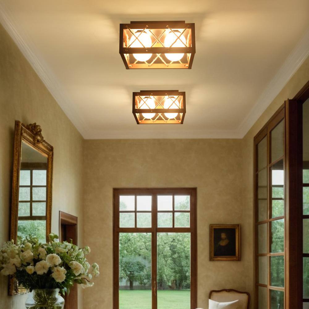 16 in. 25-Watt Farmhouse Rustic Square Wood Dimmable LED Flush Mount Ceiling Light with Acrylic Shatterproof Shade - Hercitys