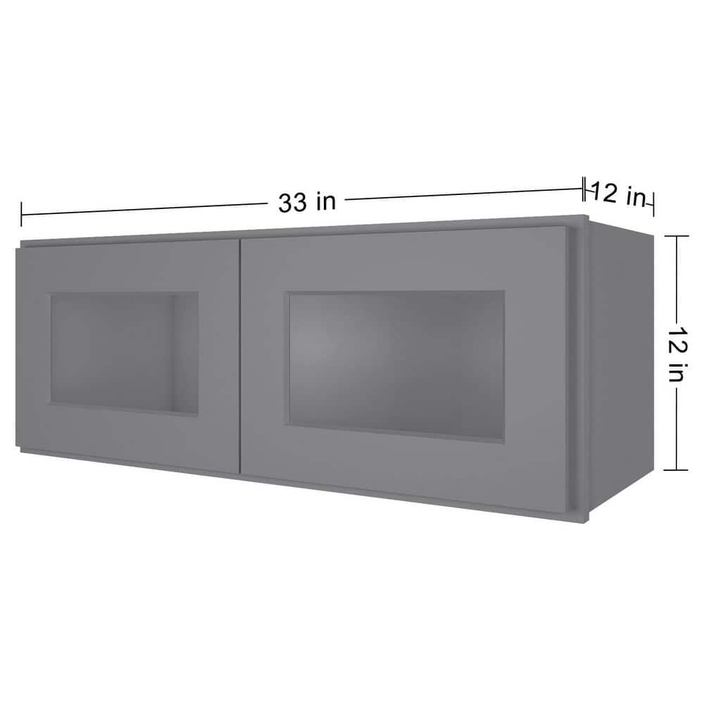 33-in W X 12-in D X 12-in H in Shaker Grey Plywood Ready to Assemble Wall Glass kitchen Cabinet - Hercitys