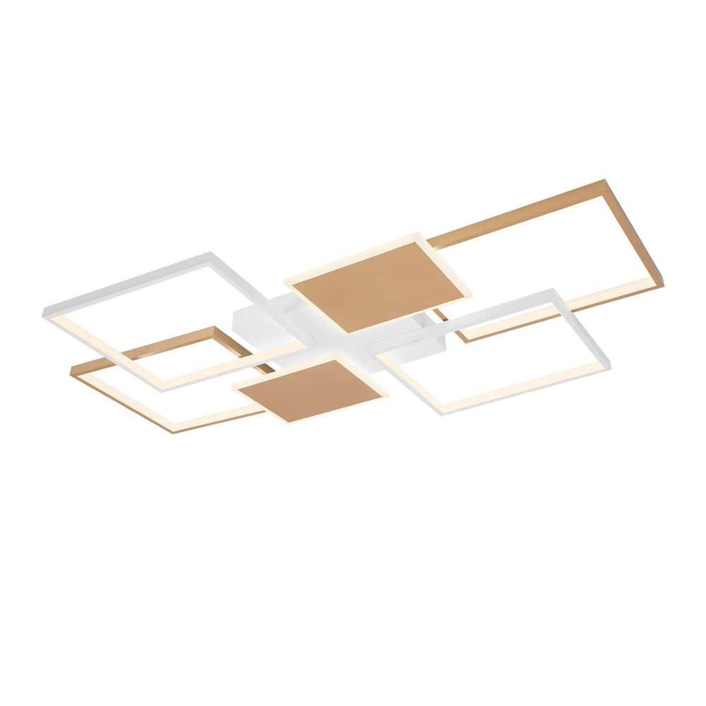 43.3 in. 6-Light Gold and White Modern Rectangular Selectable LED Semi-Flush Mount Ceiling Light with Remote - Hercitys