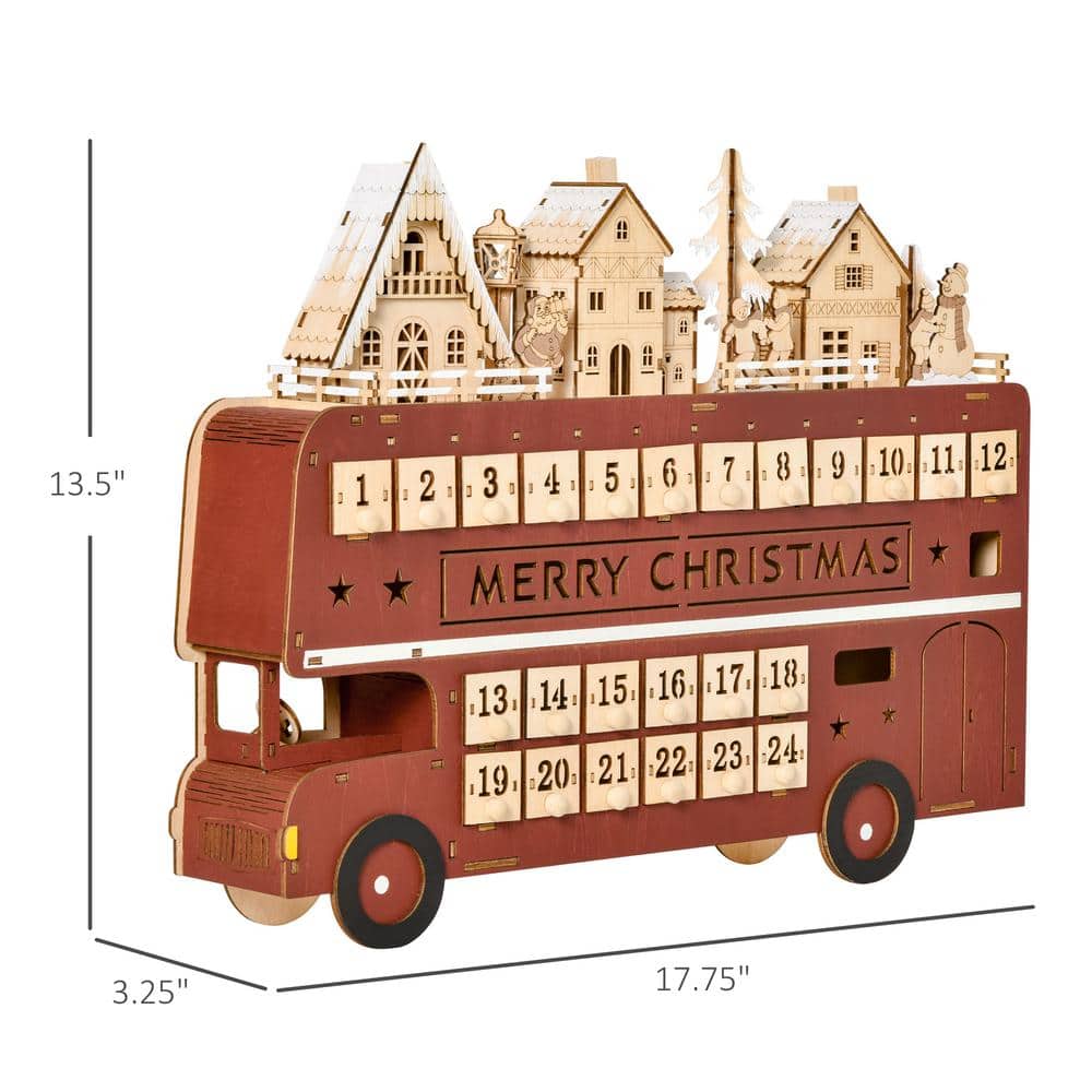 13.5 in. Christmas Village Bus Advent Calendar with Light Up Table and Countdown Drawer - Hercitys