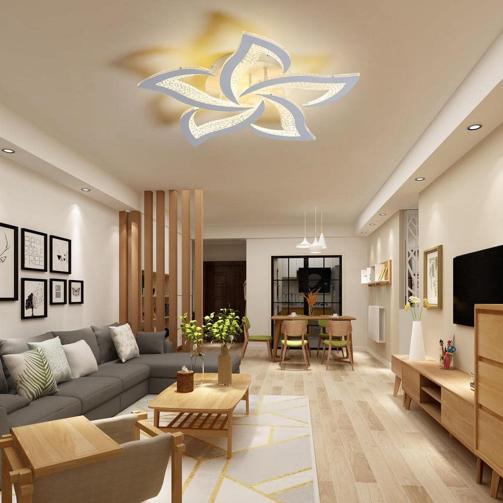 23.2 in. Selectable LED Flower Shape Design Dimmable Chandelier Flush Mount Ceiling Lights White - Hercitys