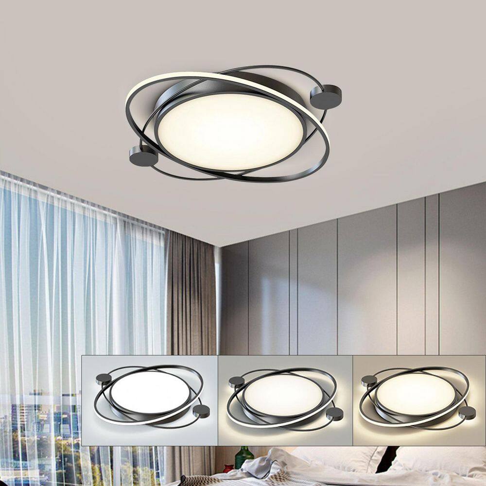 19.7 in. 1-Light Black and White Modern Selectable LED Semi-Flush Mount Ceiling Light with Remote - Hercitys
