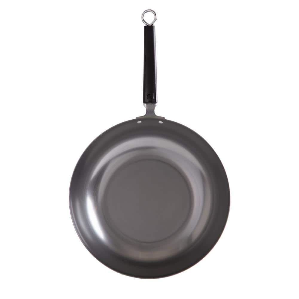 12 in. Silver Carbon Steel Stir Fry Pan with Ergonomic Handle - Hercitys