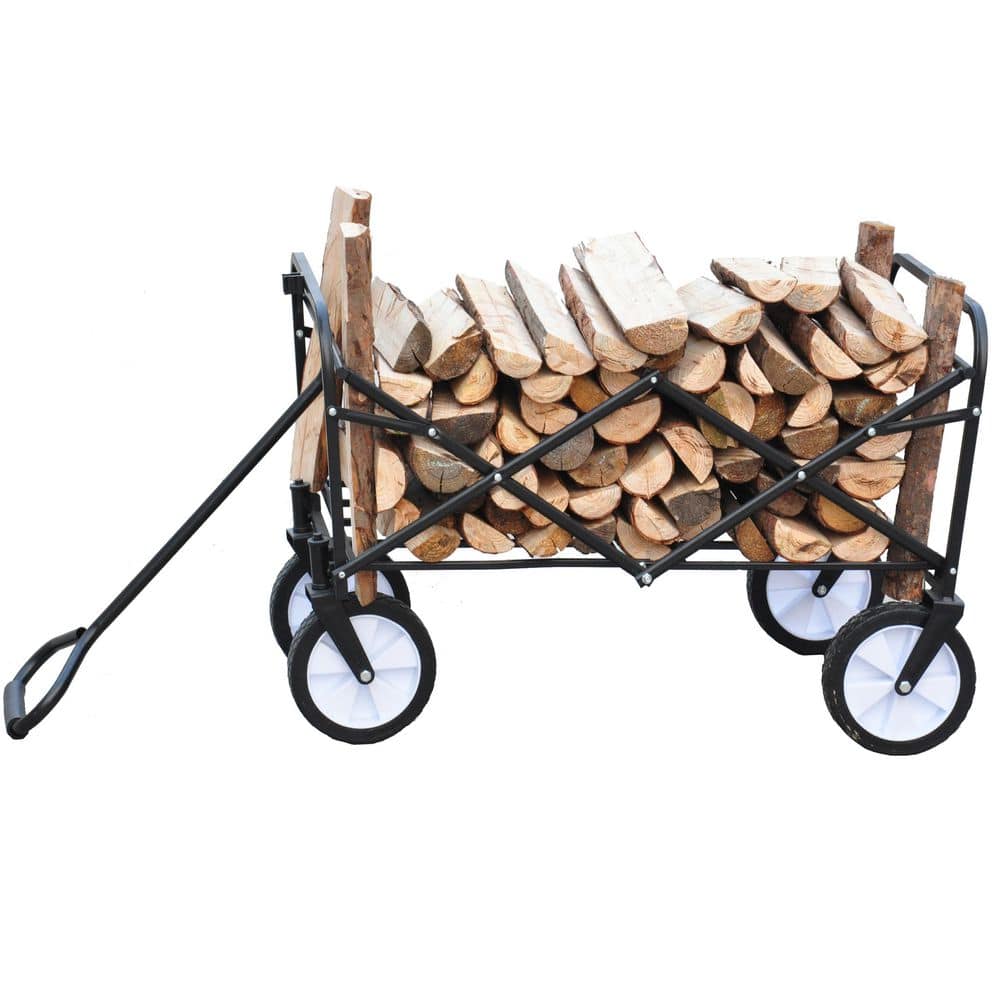 3.6 cu. ft. Folding Wagon Steel Garden Cart With Mesh Pocket Red - Hercitys