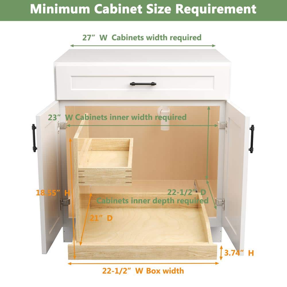 22.5 in. W Adjustable Wood Under Sink Caddy Slide-Out Shelf with Soft Close - Hercitys