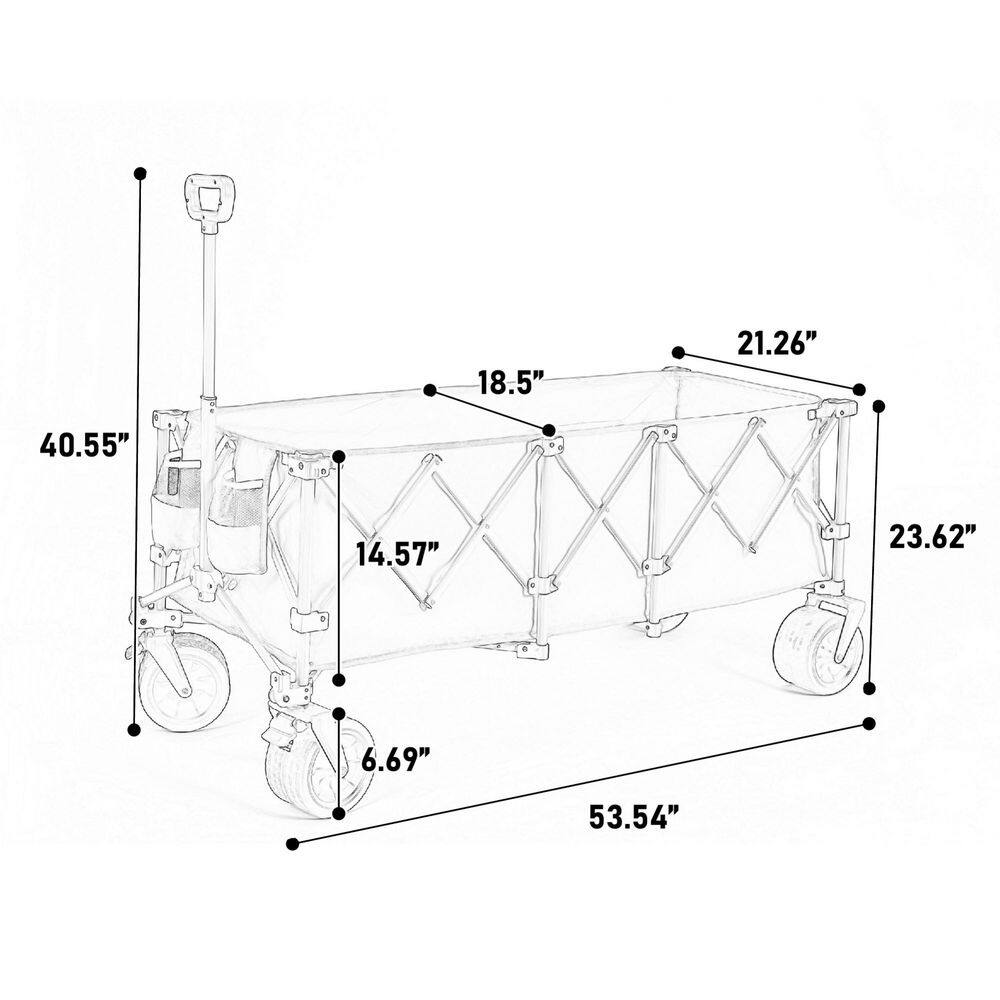 16 cu. ft. Steel Garden Cart, Foldable Extended Wagon with 220lbs Capacity, Big All-Terrain Wheel&Drink Holder in Green - Hercitys