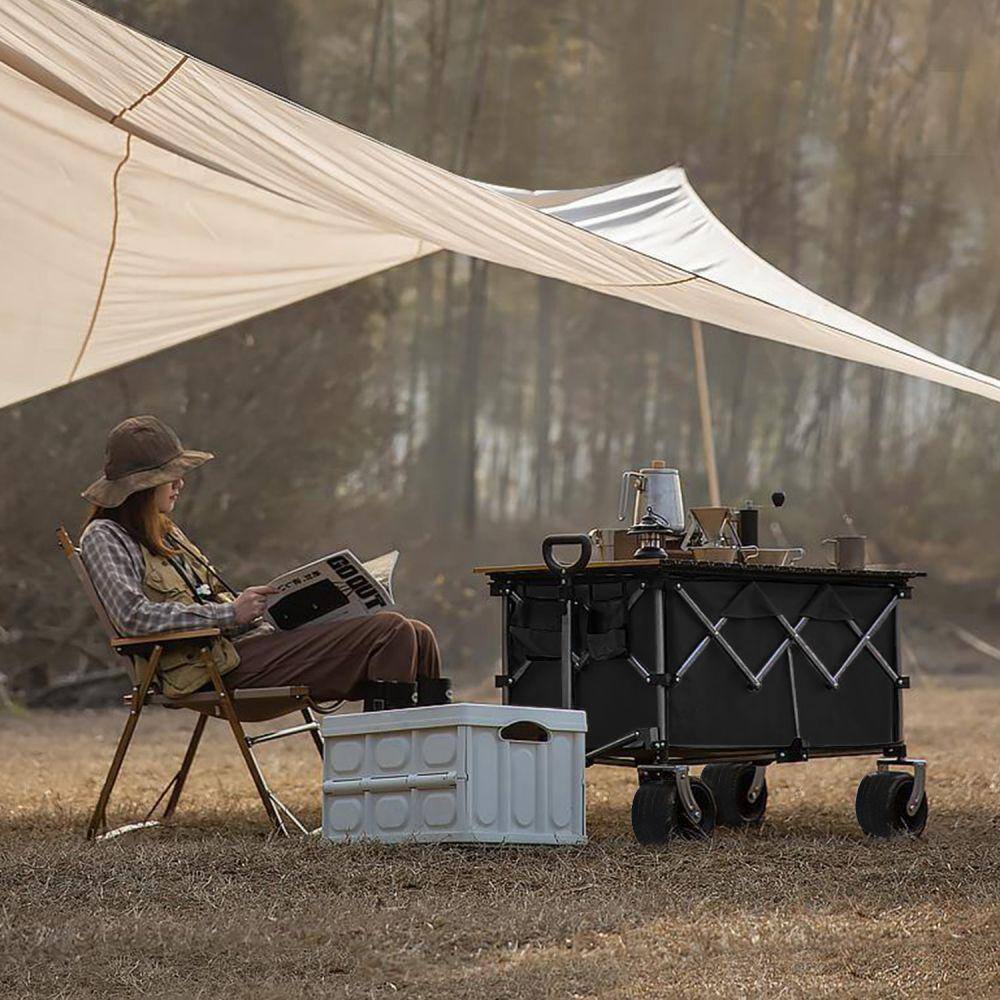 1.58 cu. ft After Folding Steel Garden Cart Collapsible Folding Wagon, Push Pull Foldable Beach Wagon Cart - Hercitys