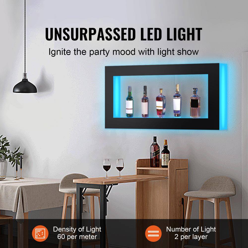 48 in. Square LED Lighted Liquor Bottle Display, Acrylic Wall-Mounted Bar Shelf with RF Remote and App Control - Hercitys
