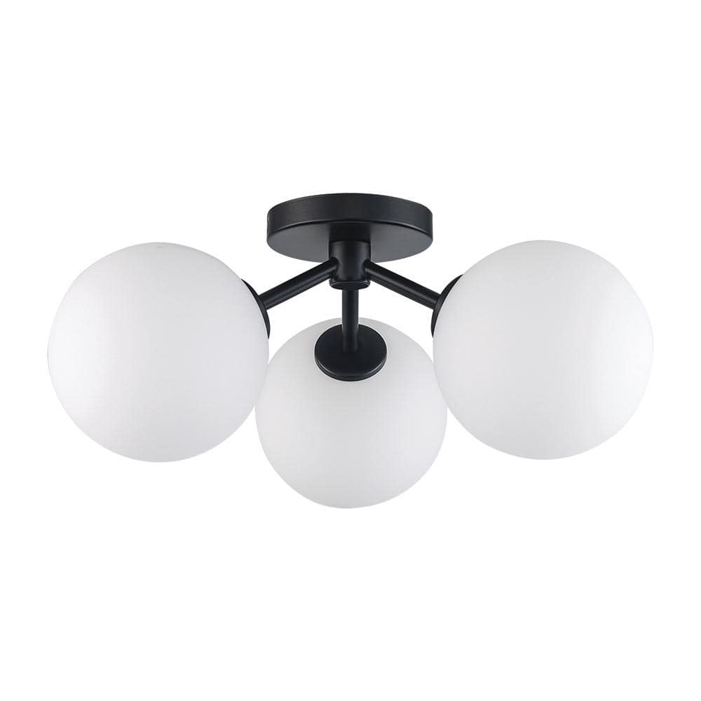 17.63 in. 3-Light Avaline Black Cluster Flush Mount with Glass Shades - Hercitys