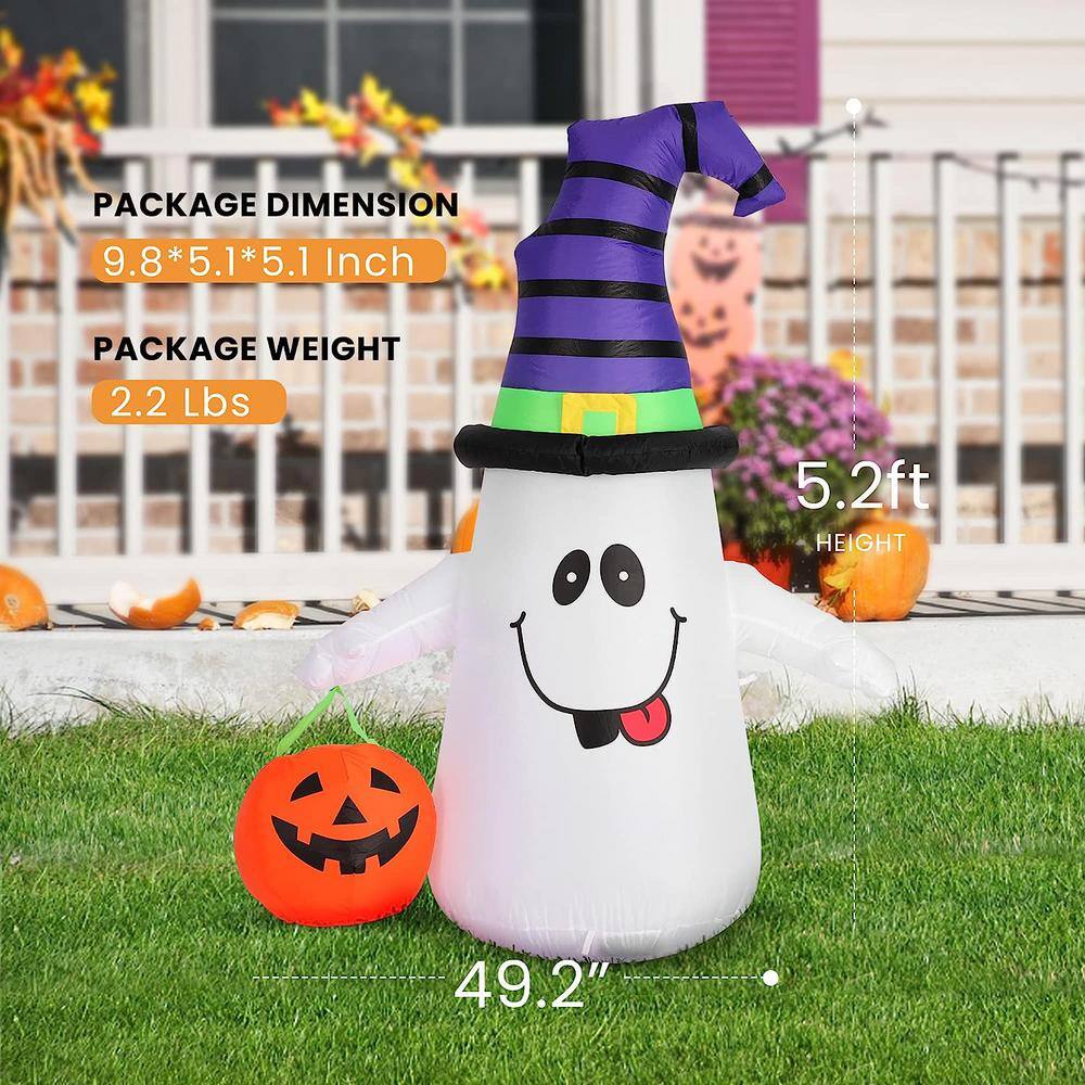 5 ft. Height Halloween Inflatable LED Lighted White Ghost with Pumpkin Lantern - Hercitys
