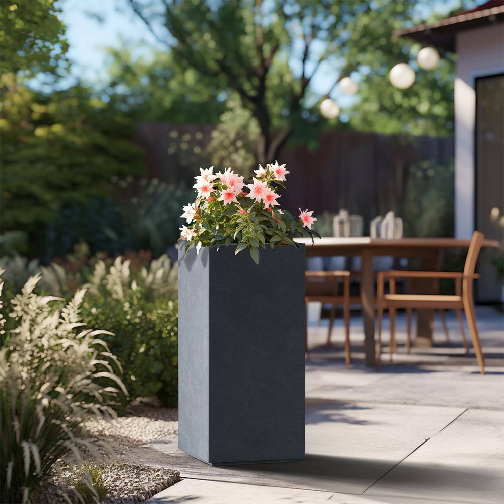 14 in. Large Granite Gray Concrete Rectangular Planter / Pot with Drainage Holes - Hercitys