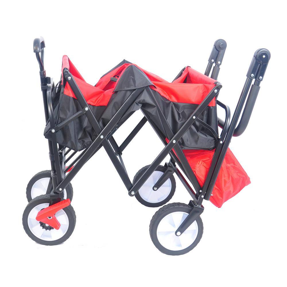 3.9 cu. ft. Red Black Steel Folding Garden Cart with Adjustable Handles and Emergency Brakes - Hercitys