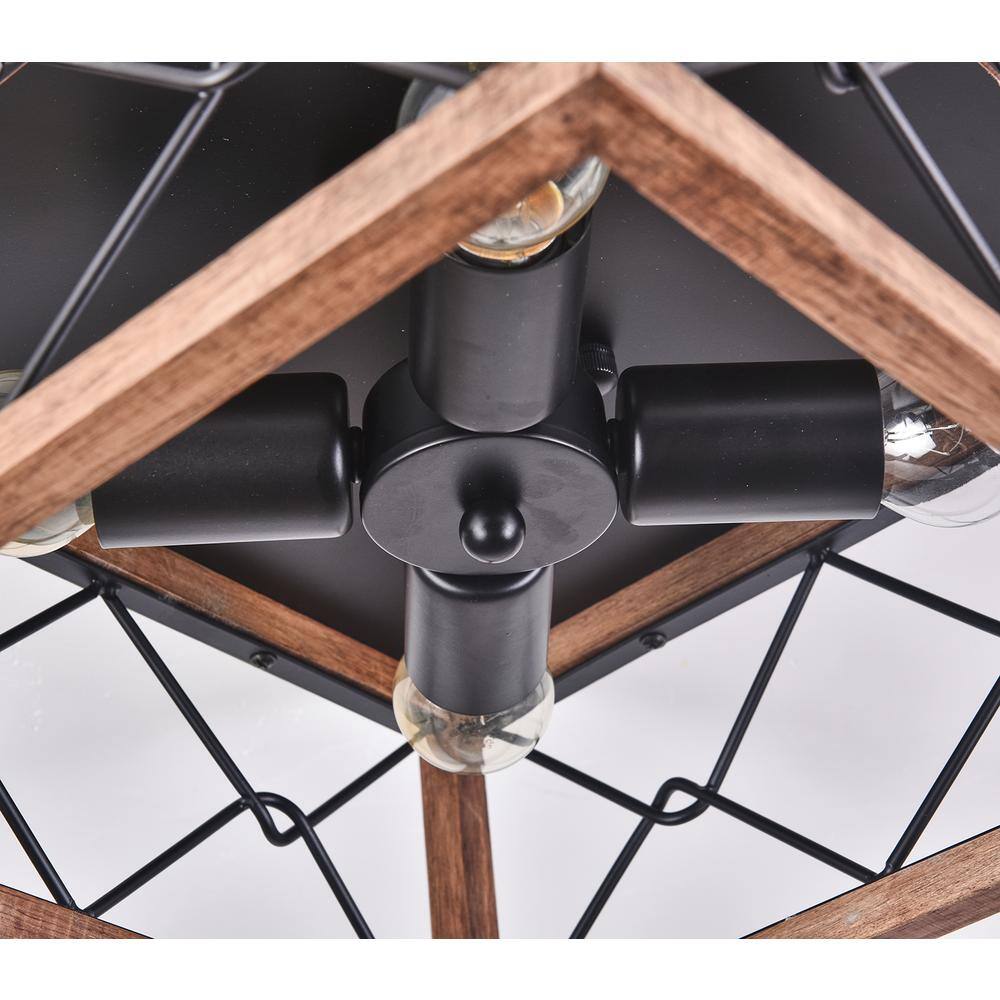 12.6 in. 4-Light Farmhouse Rustic Square Wooden Flush Mount Ceiling - Hercitys