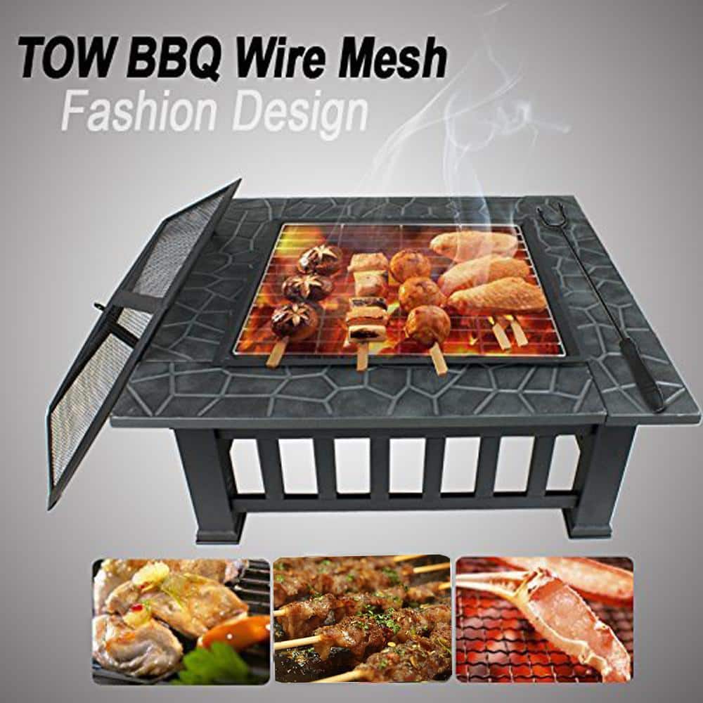 32 in. x 12.4 in. Square Iron Charcoal Gray Upland Fire Pit with Cover - Hercitys