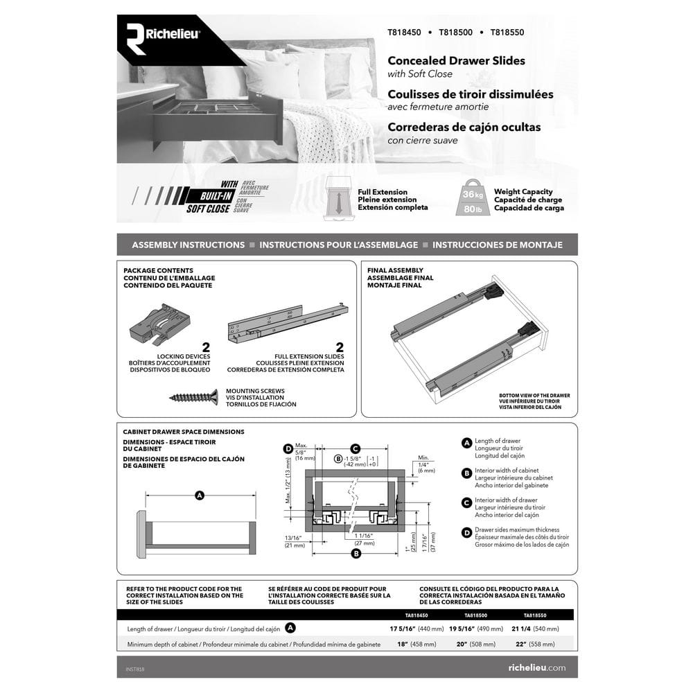 (Pair) 21 in. (533 mm) Full Extension Concealed Undermount Soft Close Drawer Slide - Hercitys