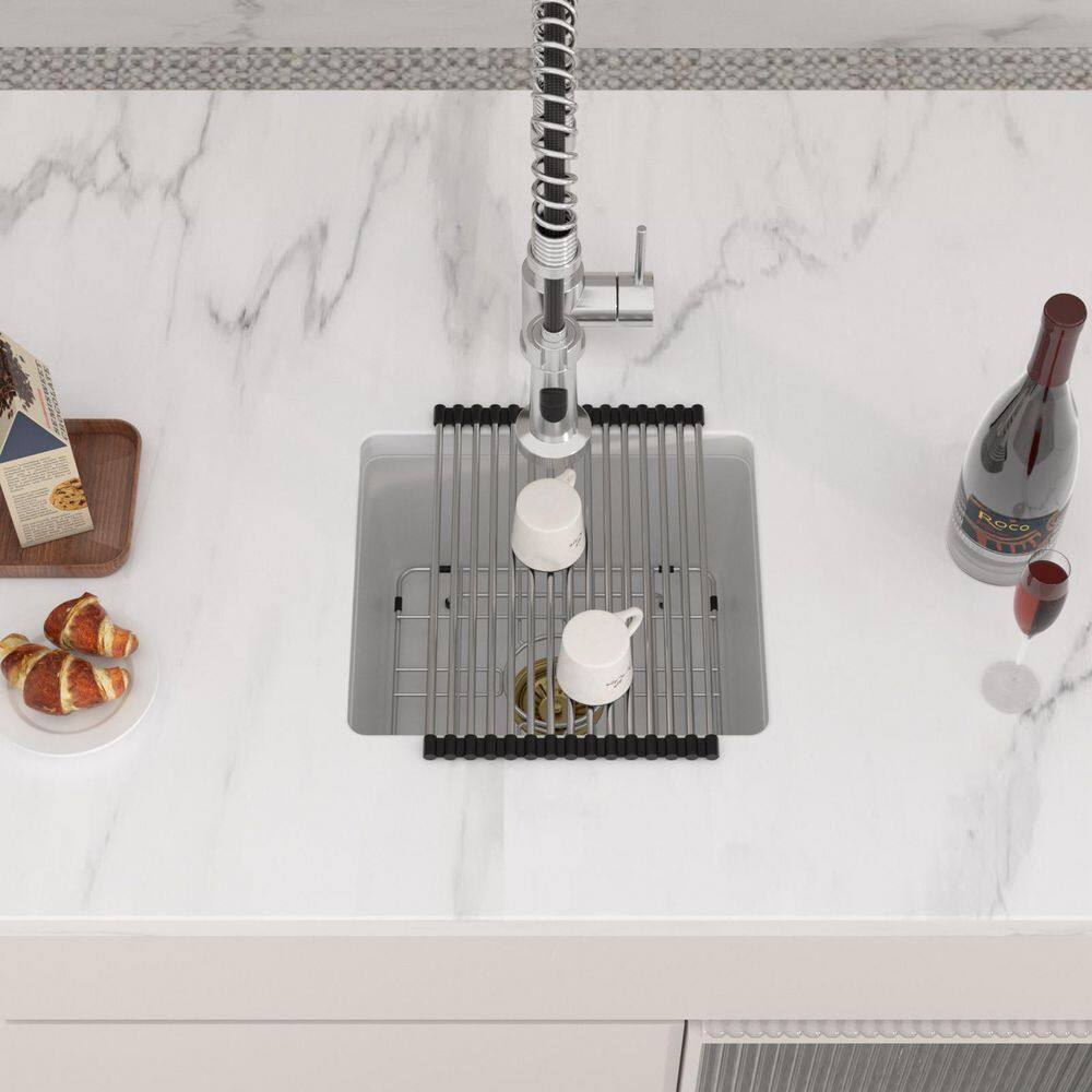 18 in. Undermount Single Bowl White Quartz Composite Kitchen Sink with Bottom Grids - Hercitys