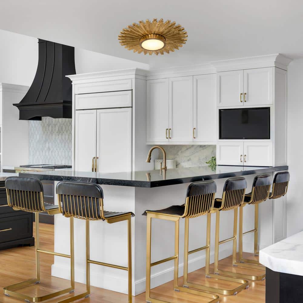 21.65 in. 16-Watt Integrated LED Gilt Wood Sunburst Flush Mount Ceiling Light Fixture - Hercitys