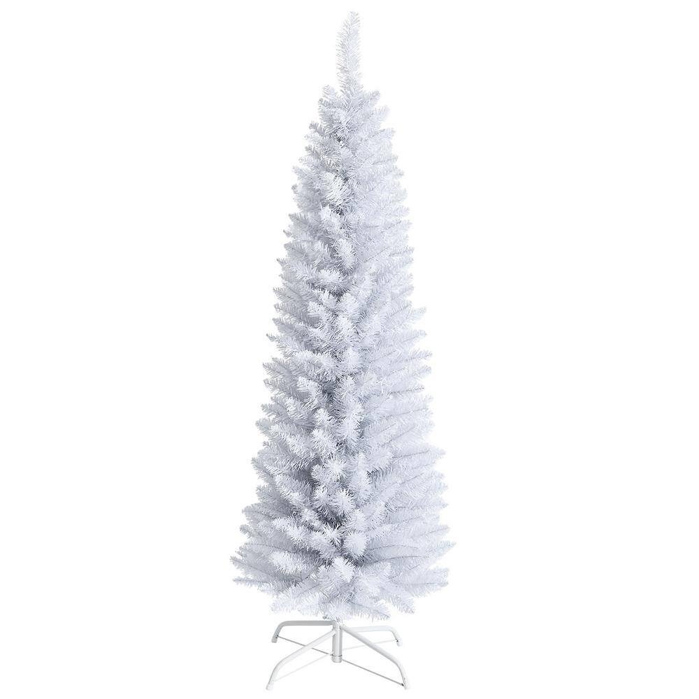 5 ft. Unlit Pencil White Artificial Christmas Tree Leafy Slim Xmas Tree - Hercitys