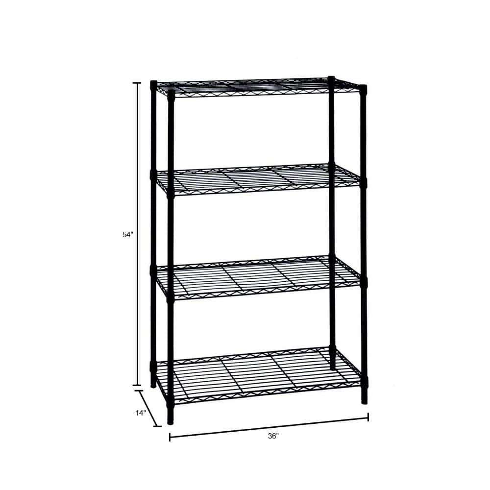 4-Tier Steel Wire Shelving Unit in Black (36 in. W x 54 in. H x 14 in. D) - Hercitys