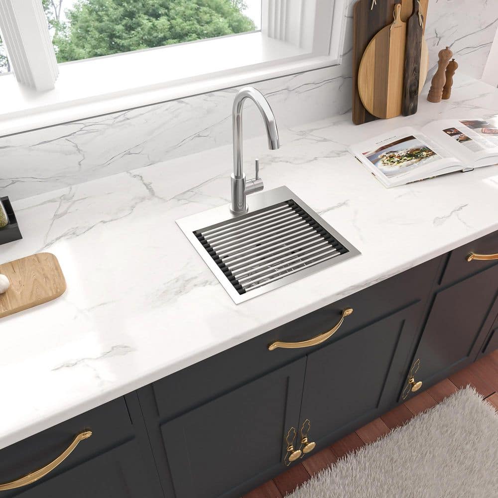 15 in. 16-Guage Stainless Steel 15 x 15 in. Single Bowl Drop-In Kitchen Bar Sink - Hercitys