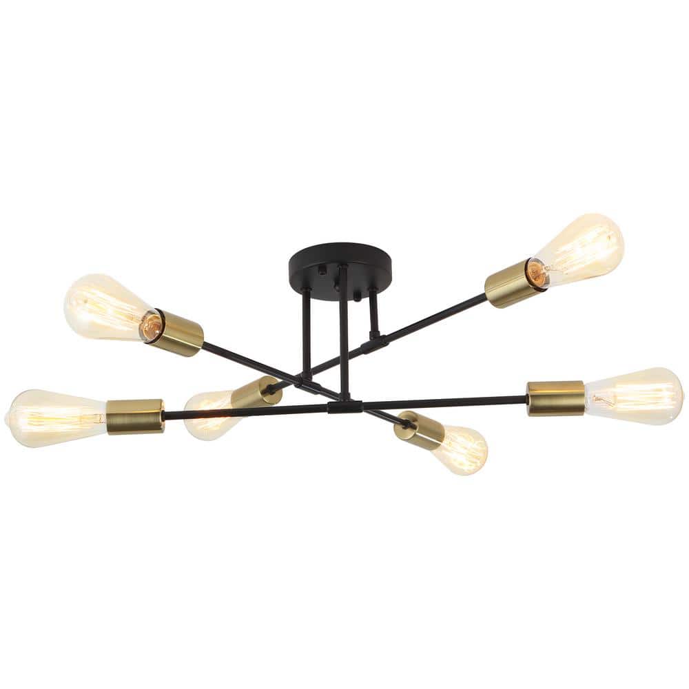 20.66 in. 6-Light Black and Brass Sputnik Modern Semi-Flush Mount Ceiling Light - Hercitys
