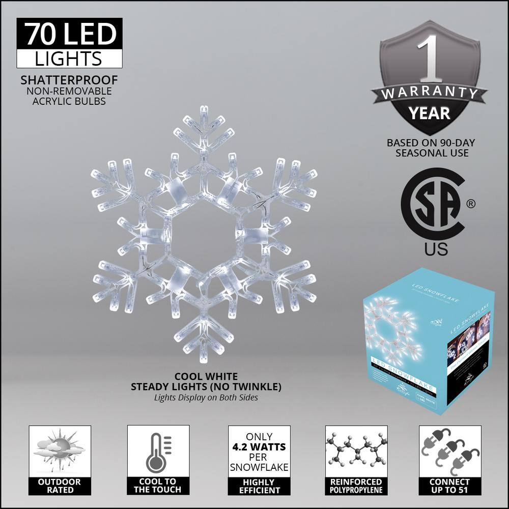 20 in. 70-Light LED Cool White Folding Snowflake Decoration - Hercitys