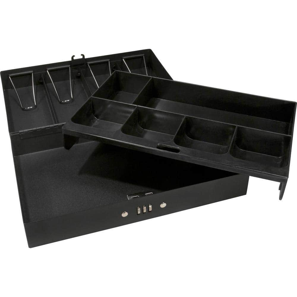 0.13 cu. ft. Steel Cash Box 4 Bill Holder and 6 Compartment Tray Safe with Combination Lock, Black - Hercitys