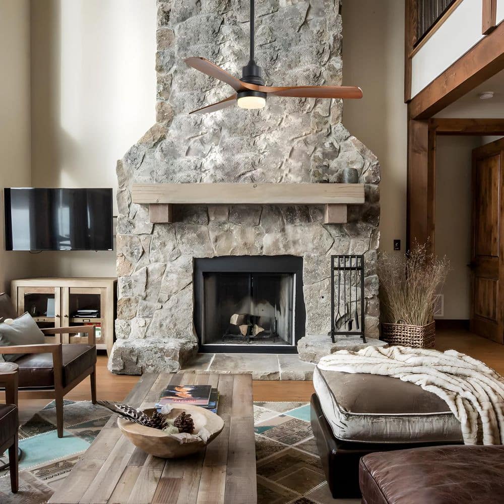 52 in. LED Indoor/Outdoor Dimmable Matte Black Solid Wood Blade Ceiling Fan with 6-Speed Remote - Hercitys