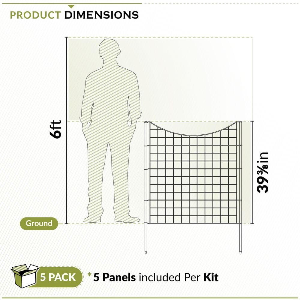 3.25 ft. H x 3 ft. W Zippity Black Metal Garden Fence Panel with Stakes (5-pack) - Hercitys