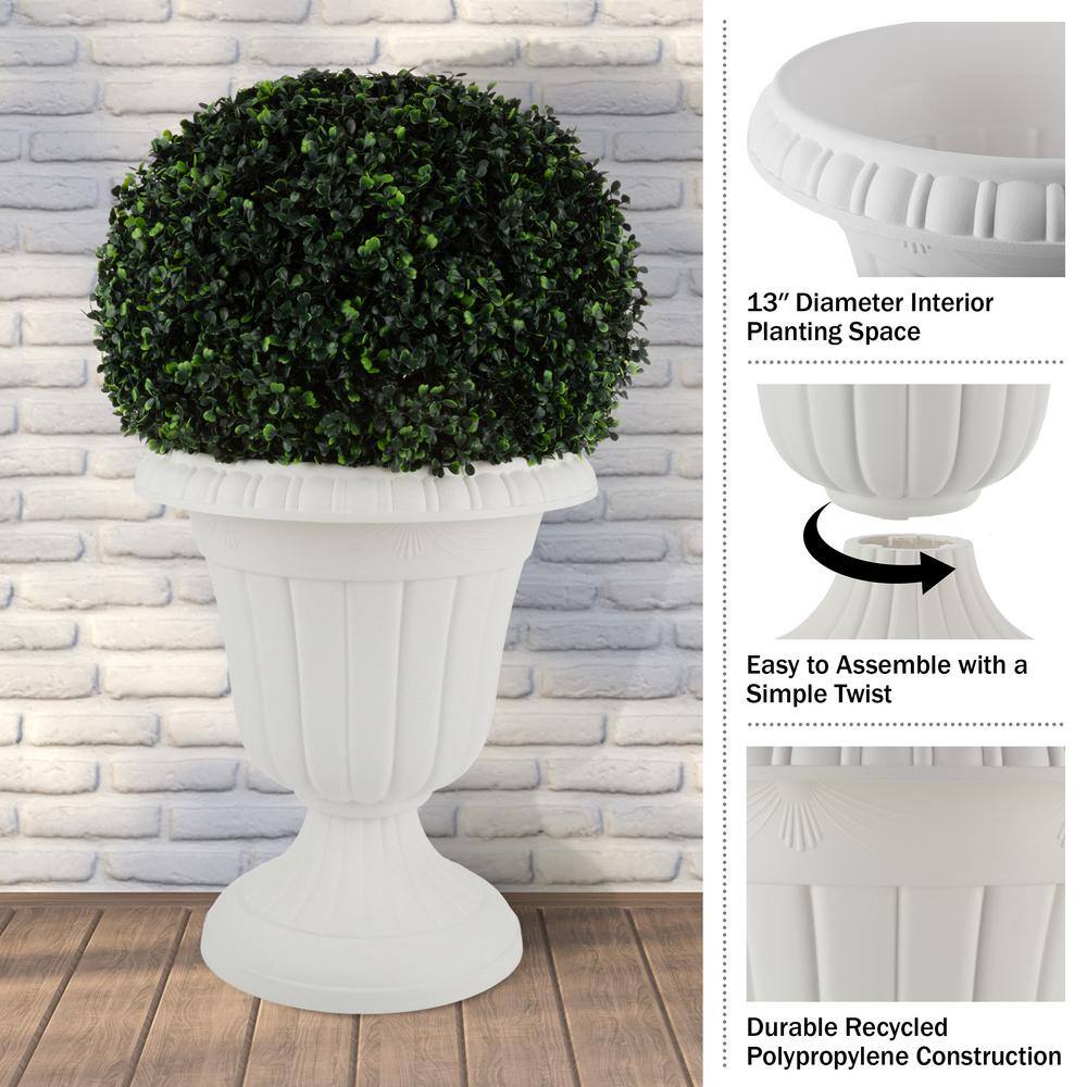 16 in. W x 18 in. H-in. Plastic Urn Planter 2-Pack, White - Hercitys