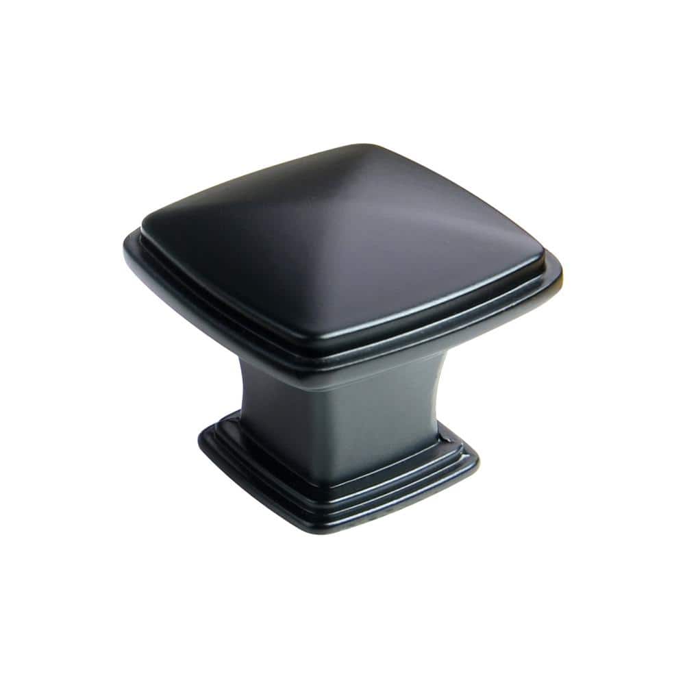 1-1/4 in. Flat Black Traditional Square Cabinet Knob (25-Pack) - Hercitys