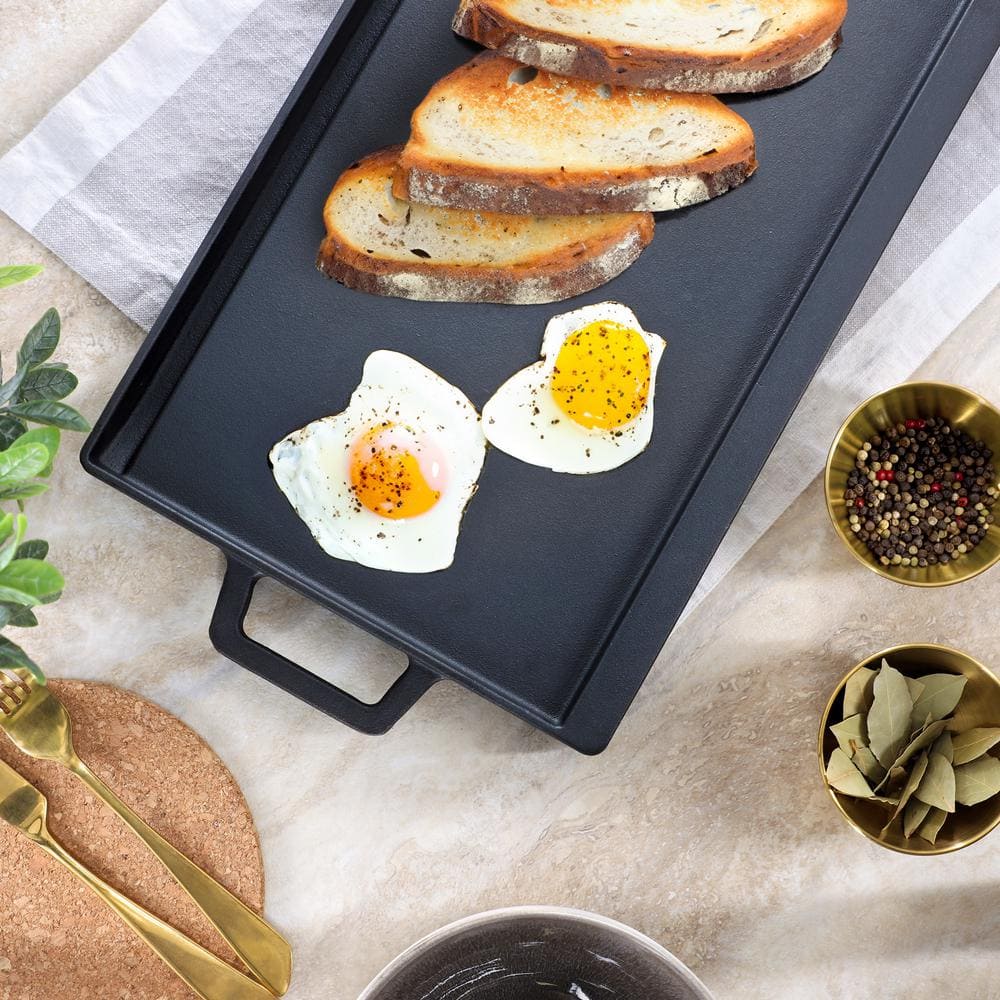 17 in. Rectangular Preseasoned Cast Iron Reversible Griddle and Grill Pan - Hercitys