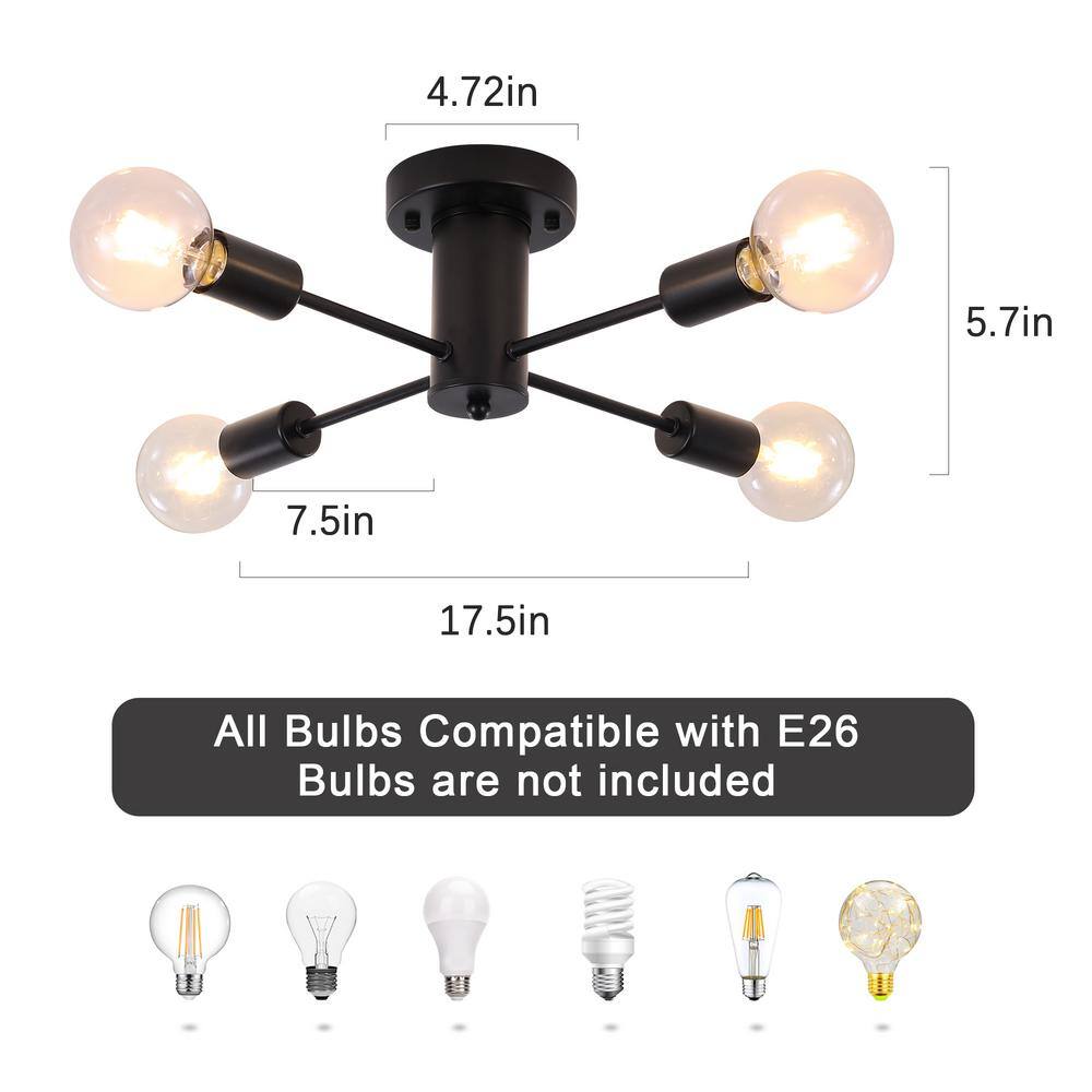 17.5 in. 4-Light Black Sputnik Transitional Flush Mount Ceiling Lights - Hercitys